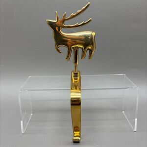 Vintage Solid Brass Reindeer Christmas Stocking Holder Long Arm Mantel Hook MCM
